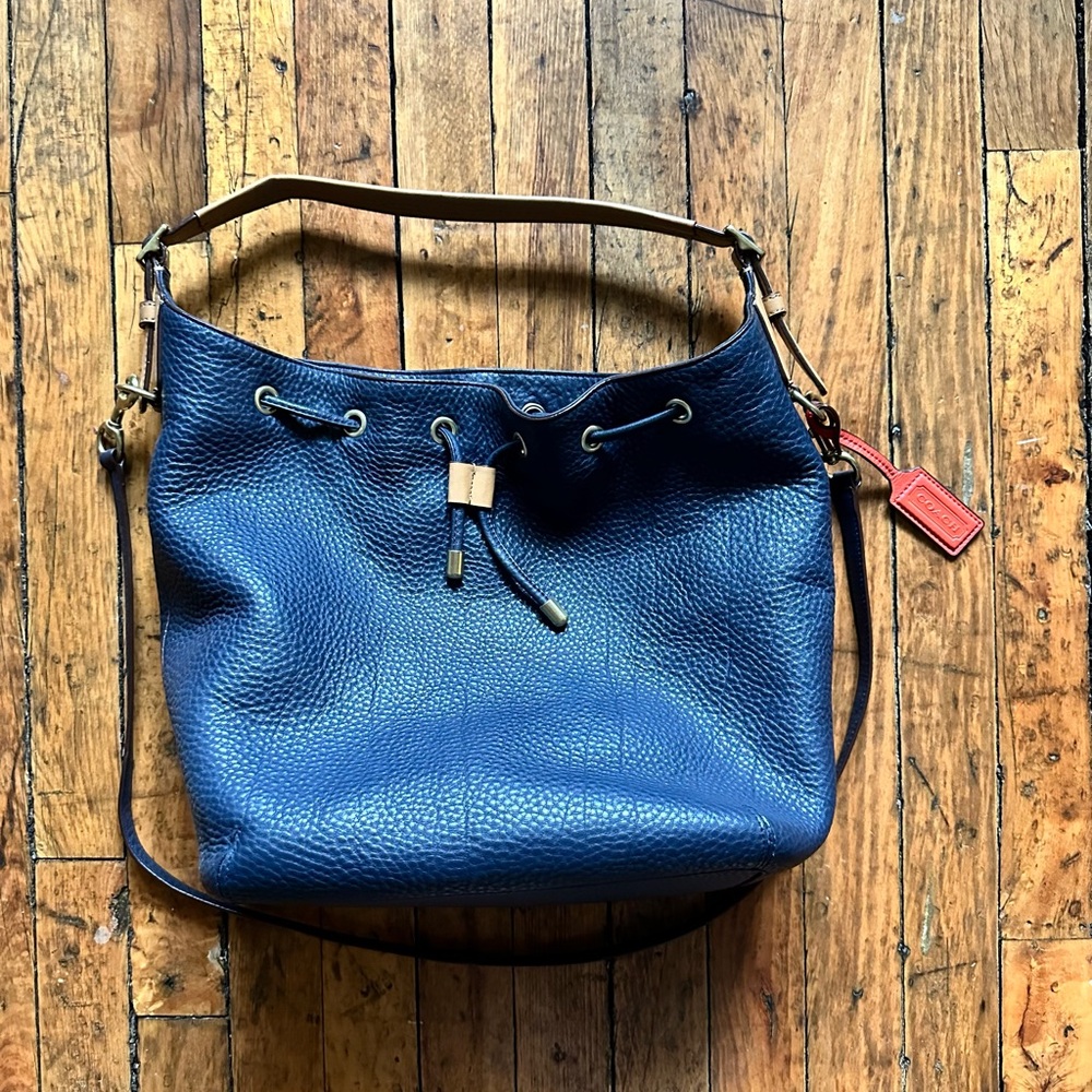 VINTAGE COACH Soft Pebbled Leather Drawstring Bag Midnight/Brass